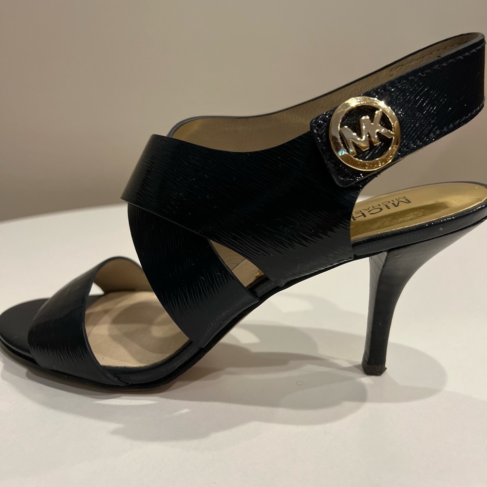 Michael Kors Joselle Navy Blue Patent Leather Strappy MK  Velcro Heels
